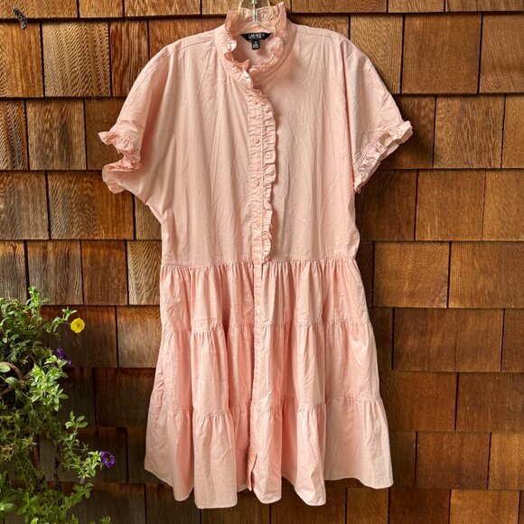 Ralph Lauren Pale Pink Ruffle Trimmed Short Sleeve Tiered Dress in Women's 16 - Picture 1 of 10